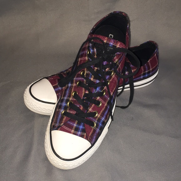 Converse Shoes - Converse Auburn & Blue Plaid Low Tops